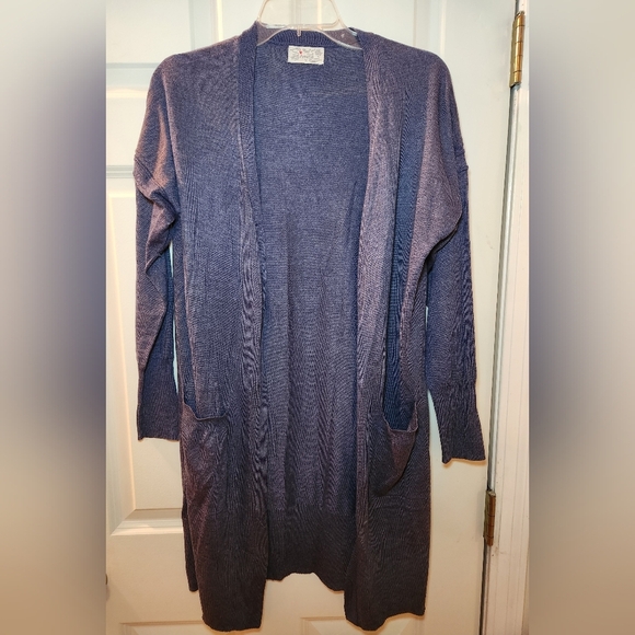 POOF APPAREL CARDIGAN 3/4 SLEEVE BLUE SOFT TUNIC WOMENS MEDIUM COTTON BLEND - Picture 1 of 8